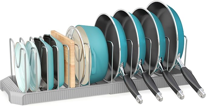 Expandable Pan Organizers Inside Cabinet with 12 Dividers Grey