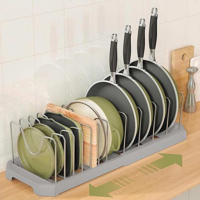 Expandable Pan Organizers Inside Cabinet with 12 Dividers Grey